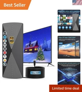 Compact Digital TV Antenna Indoor/Outdoor with 1200 Mile Range & 33ft Coax Cable - Picture 1 of 9