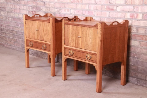 Baker Furniture English Georgian Oak Nightstands, Newly Refinished Cover