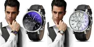 Men’s Tachymeter Chronograph Designer Watch with Crocodile Effect Leather Strap - Picture 1 of 7