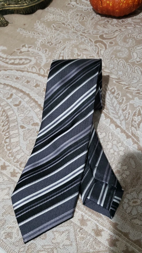 Calvin Klein Gray and Silver Stripe Necktie 53" - Image 1 of 4