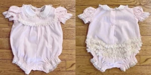 Vintage BRYAN Baby Girl One-Piece Bubble Romper 6 Mo Pink Ruffle Lace Bottom - Picture 1 of 6