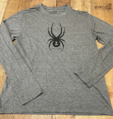 Camiseta informal Spyder para hombre talla mediana gris cuello redondo estampado gráfico manga larga Foto 1 de 4