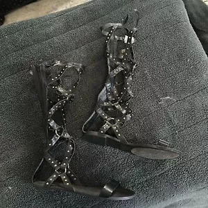 Shoedazzle black gladiator sandals with gold rivet detail - Picture 1 of 4