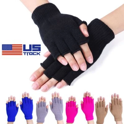 Thermal Knitted Fingerless Gloves Warm Winter Half Finger Gloves for Men Womens - Image 1 of 4