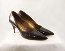 1950s Alligator Stiletto Shoes Size 7.5 Brown Exotic 3.5 Heels 50s Nib - 47991
