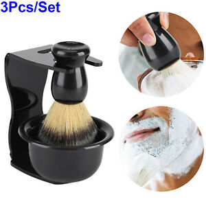 3Pc Shaving Set Badger Hair Brush Shaving And Holder Stand +Bowl Cup