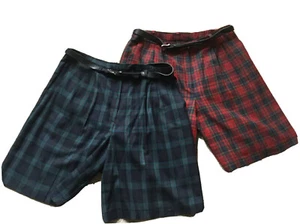 LOT Requirements Womens 20 Wide Belted Green Red Blue Christmas Plaid Shorts - Picture 1 of 12
