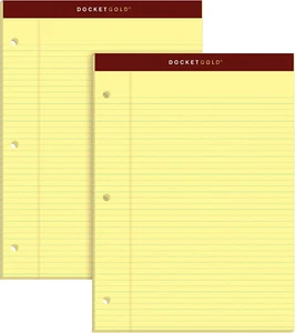 Docket Gold Writing Pads, 8-1/2" X 11-3/4", Narrow Rule, Canary Paper, 3-Hole Pu - Picture 1 of 5