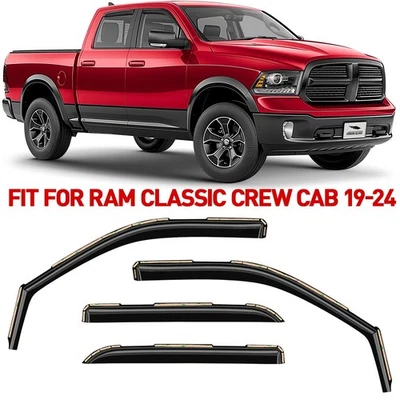 Deflectores de ventana lateral protectores de lluvia para Ram 1500 Classic 2019-2025 doble cabina Foto 1 de 4