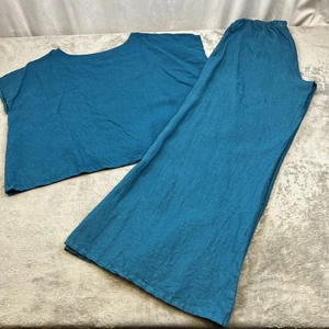Bryn Walker Linen Set Womens Small Teal Blue Wide Leg Pants Boxy Top Made USA - Picture 1 of 20