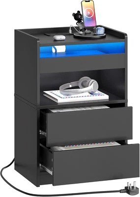 HOOBRO Bedside Table End Table with 20-Color LED Lights Nightstand 3 Drawers - Image 1 of 4