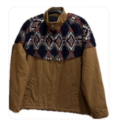 Lucky Brand NWOT Faux Shearling Mix Anorak Quilted Lining 1/2 Zip Khaki Jacket M - Image 1 of 4