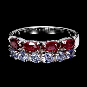 925 Sterling Silver Ring Oval Ruby Tanzanite Natural Gemstone Jewelry Size 8 - Picture 1 of 13