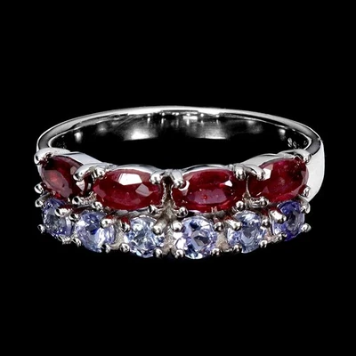 925 Sterling Silver Ring Oval Ruby Tanzanite Natural Gemstone Jewelry Size 8 - Image 1 of 4