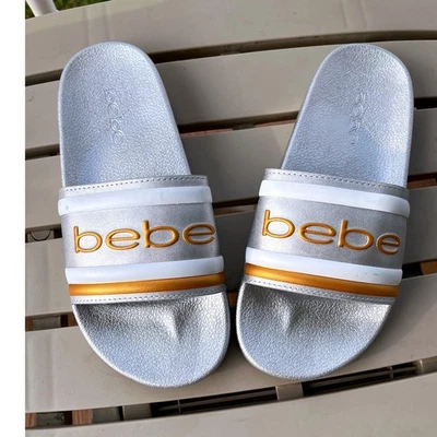 Sandalias Bebe plateadas para mujer informales sin cordones con logotipo cómodas talla 8 nuevas sin etiquetas Foto 1 de 4