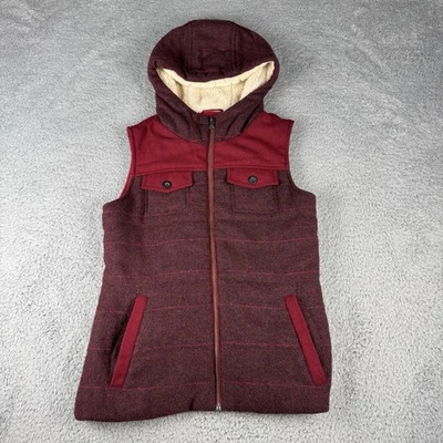 Chaleco Prana Para Mujer XS Rojo Mezcla de Lana Sherpa Forrado Capucha Cremallera Chaqueta Sin Mangas Foto 1 de 4