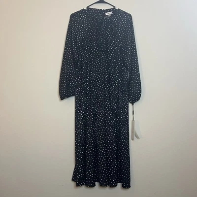 Vestido midi de jacquard a lunares negro de Calvin Klein nuevo con etiquetas talla 14 Foto 1 de 4