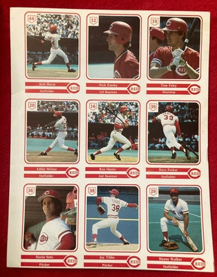 RARE! 1985 Cincinnati Reds Yearbook Card Prototype Sheet ERIC DAVIS DAVE PARKER - Image 1 of 4