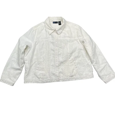 Relativity 100% Lino Chamarra Mujer 3X Blanca Boho Coastal Corpcore Academia Años 90 Foto 1 de 4