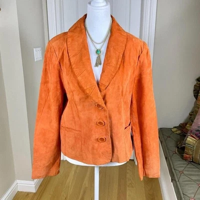 Y2K Jacket Suede Orange Leather Terry Lewis (M) - Image 1 of 4