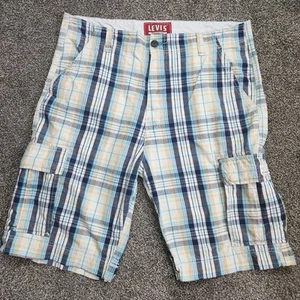 Levi's Vintage Plaid Shorts Men's 38 Blue White 11.5" Inseam Pockets Chinos - Picture 1 of 5