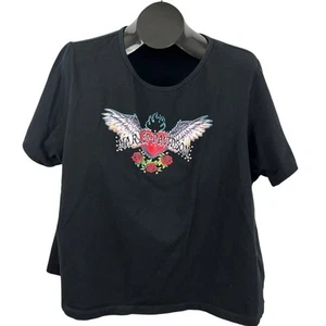 Vintage Harley Davidson Wings Black T-Shirt Strass Jeweled Logo 3W 90’s Plus - Bild 1 von 13