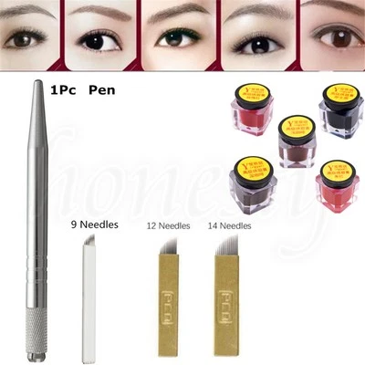 Set completo aghi pasta sopracciglia penna manuale microblading tatuaggio permanente - Immagine 1 di 4