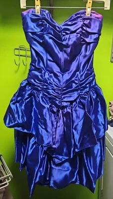 Vintage 1990 Roberta Dress Women Royal Blue Satin Prom. Size 5-6 USA - Image 1 of 4