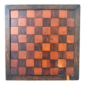 Antique 1800s Folk Art Decorative Inlaid Wood Checker Game Board - Wall Hanging - Picture 1 of 12