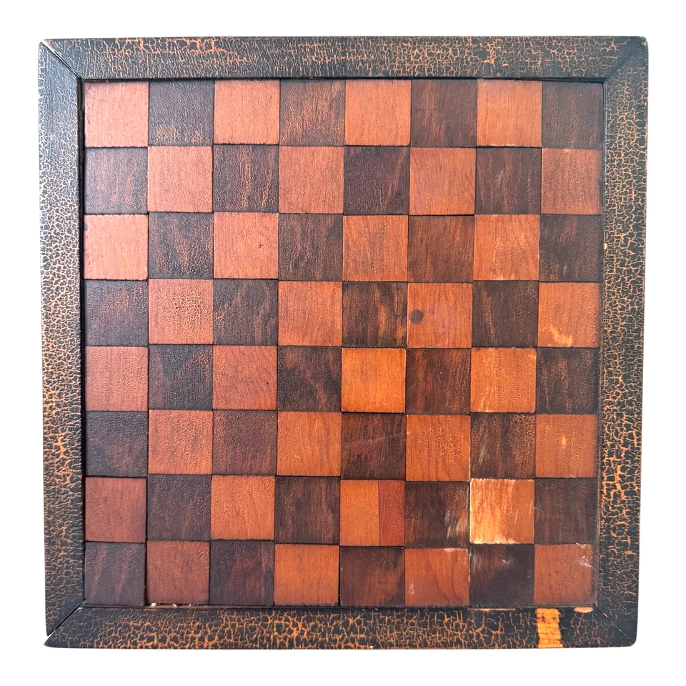 Antique 1800s Folk Art Decorative Inlaid Wood Checker Game Board - Wall Hanging - Image 1 of 4