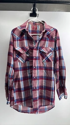 Camisa Western Para Hombre Wrangler Cuadros Perla A Presión Manga Larga Vaquero Ranchero Talla M Foto 1 de 4