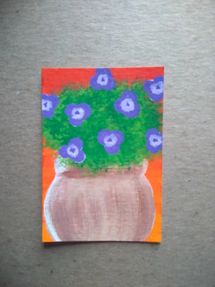 ACEO Original Pintura Acrílica Paisaje Miniatura Arte Tarjeta Paisaje Flores 19 Foto 1 de 1