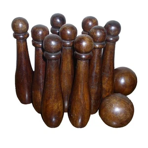 Holz 9 Pin Bowling Set Rustikal Kolonialzeit Neun Pins Holz Spiel Primitive Deko - Bild 1 von 1