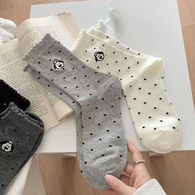 Dünne Version gepunktete Spitzensocken für Damen mit bequemem Baumwollstoff - Bild 1 von 4