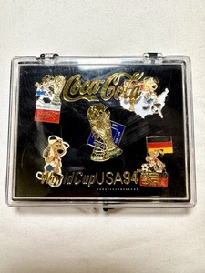 Vtg Set of 5 Coca Cola USA 1994 FIFA World Cup Official Pins by HGL in Case Coke - Picture 1 of 9
