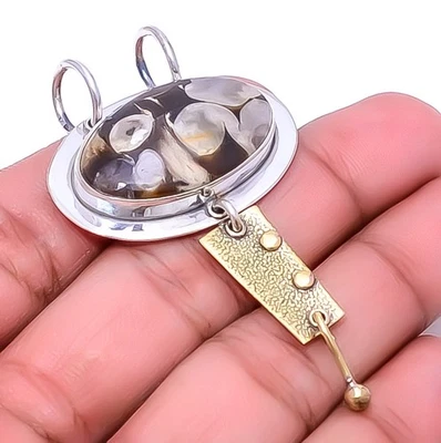 Colgante Petri Madera Cacahuete Jaspe Plata de Ley 925 Dos Tonos 2.34" P9243_79_78 Foto 1 de 4