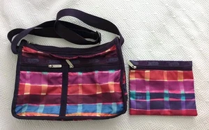 Vintage LeSportsac Crossbody Bag W/Pouch-Hobo/Plaid/1960 Style-RARE-10"x14"x5.5" - Picture 1 of 11