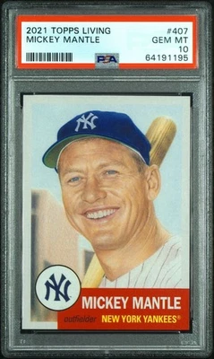 2021 Topps Living Set # 407 MICKEY MANTLE New York Yankees HOF GEM MINT PSA 10 - Image 1 of 2