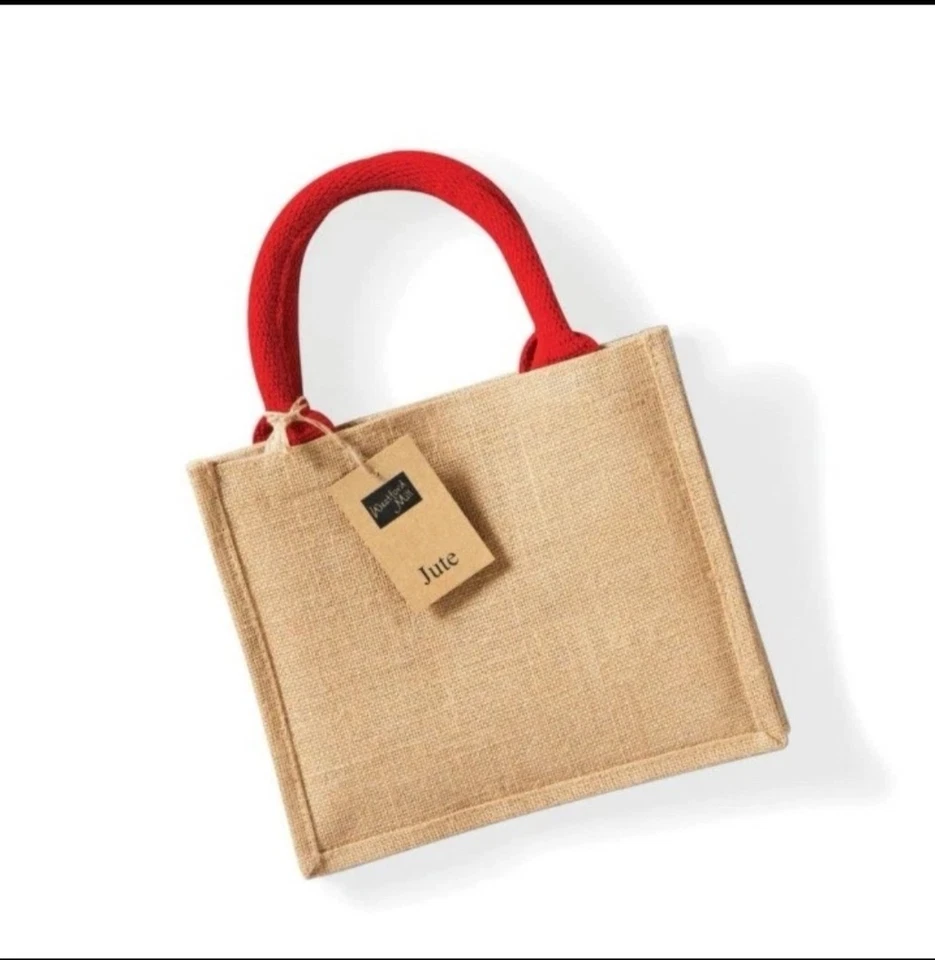 Small Jute Shopper. Red Handle Tote Shopping Bag. Brand New. - Image 1 of 1