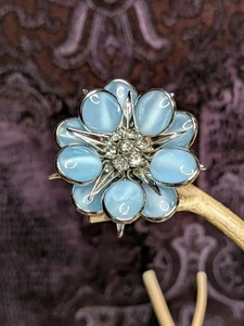 Spilla pendente vintage Charles Reis CRCo oro bianco 12k pieno fiore blu *RARA* - Foto 1 di 14