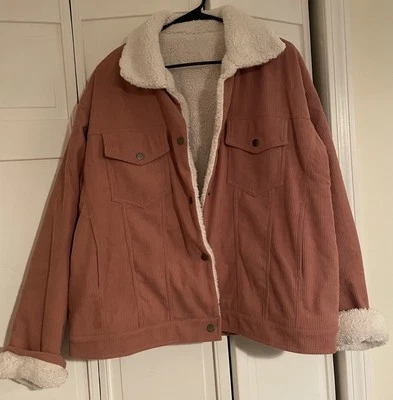 Temu Pana Rosa Y Blanco Sherpa Forrado Botones Cálido, Chaqueta Talla XXL Foto 1 de 4