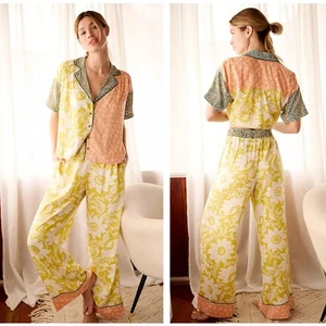 ANTHROPOLOGIE True Sleep Moxy Pajama Set Chartreuse Orange Sz XL {E32} - Picture 1 of 9