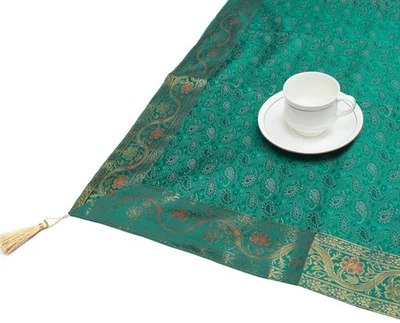 48英寸方形桌面盖蓝绿色编织扎里边丝绸锦缎布 — 第 1/4 张图片