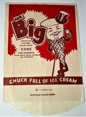 Mr. Big Cone Ice Cream Cone Dairy Bag NOS New LC Parker 1948 - Image 1 of 3