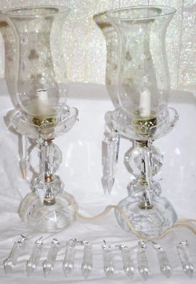 40 pares de lámparas de mesa vintage Hollywood Regency bola de cristal facetado tonos grabados Foto 1 de 4