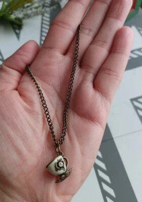 Collar Colgante Taza de Té Pequeño Lindo Color Bronce Cadena Moda Collar 10" Foto 1 de 4