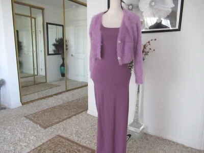 SPIEGEL Vestido Largo Magenta Adelgazante con Cárdigan Peludo ~ XS~ Nuevo/Etiquetas $345 Foto 1 de 4