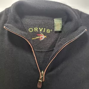 Maglione Orvis uomo grande 100% lana 1/4 zip nero manica lunga - Foto 1 di 8