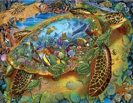 Sea Turtle World 1000 pc puzzle SunsOut Art: Lewis T. Johnson 39286 - Image 1 of 1