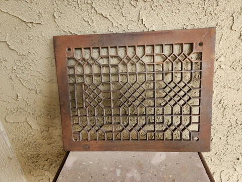 Antique Ornate Cast Iron Heat Grate Vent Floor Register 9" x 12" Very Good Cover